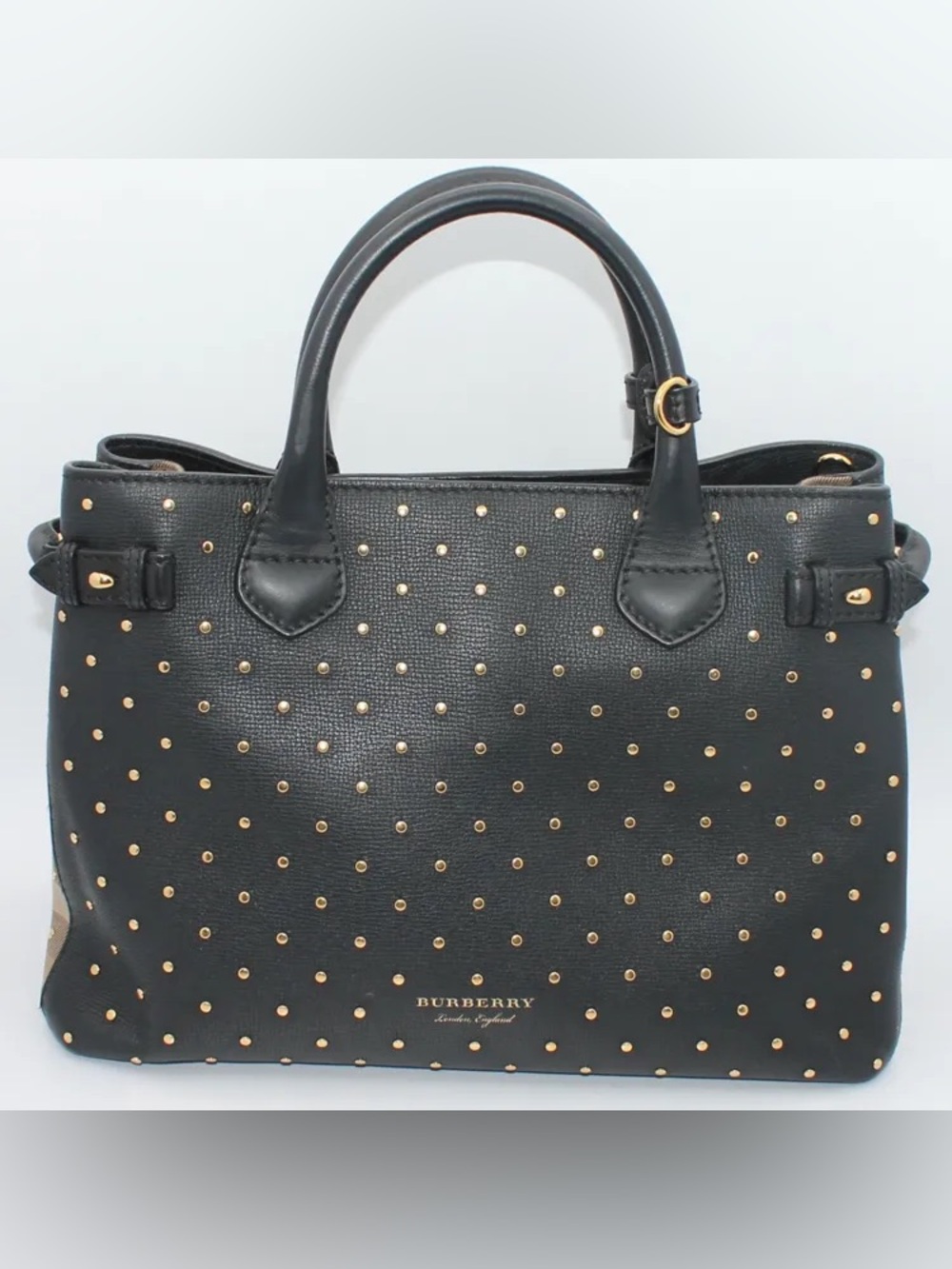 Burberry Black Leather Tote with Gold Studs